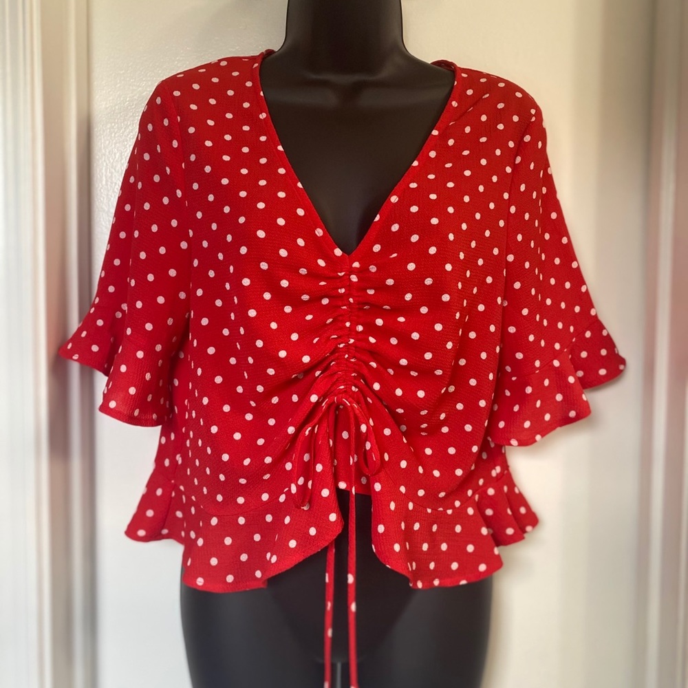 Elodie Ruffle 3/4-Sleeve Cinched Blouse